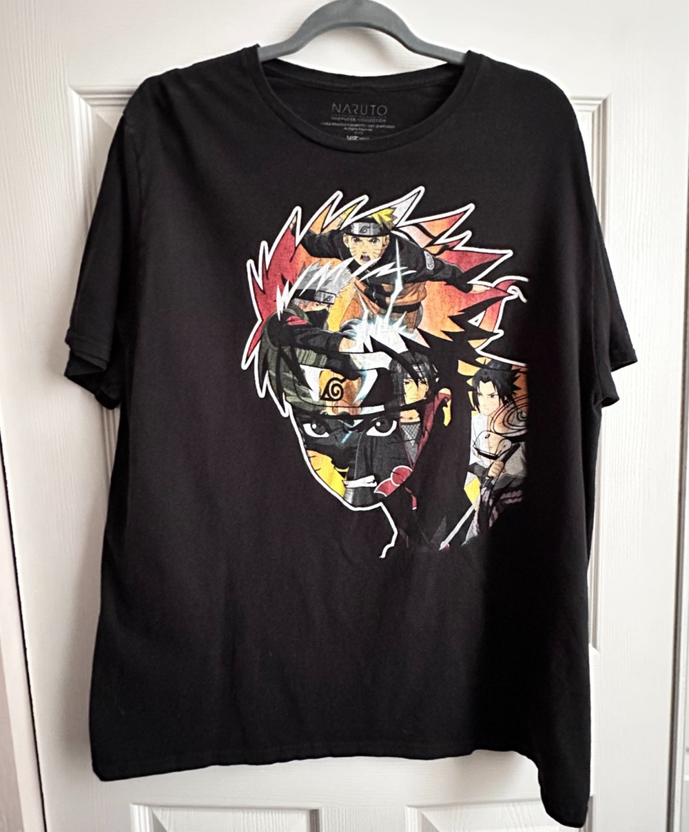 Naruto Shippuden Bioworld Manga Big Head Character Collage Black T-Shirt XL